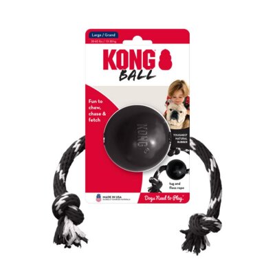 Kong Extreme İpli Sesli Kauçuk Top Köpek Oyuncağı L