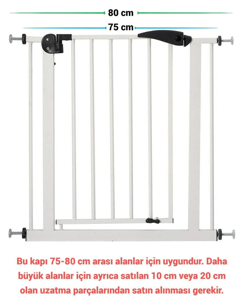Beyaz köpek güvenlik kapısı ve 75-80 cm ölçü çizimi