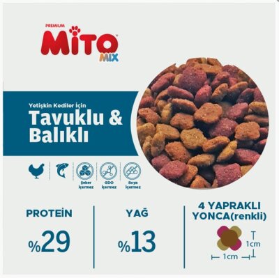 Tavuk ve Balıklı Renkli Taneli Yetişkin Kedi Maması 15 kg