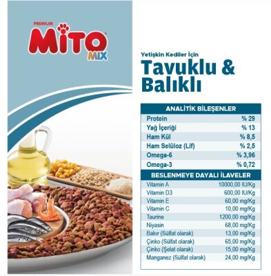 Tavuk ve Balıklı Renkli Taneli Yetişkin Kedi Maması 15 kg