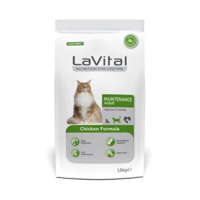 Lavital Tavuklu Yetişkin Kedi Kuru Maması, GDO'suz 1,5 kg