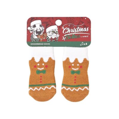 M-Pets Gingerbread Kaymaz Tabanlı Köpek Çorabı 4'lü