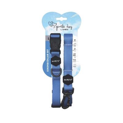 M-Pets Gentle Dolgulu Köpek Tasması ve Gezdirme Kayışı Seti Mavi L