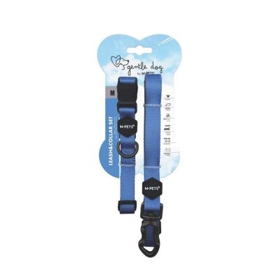 M-Pets Gentle Dolgulu Köpek Tasması ve Gezdirme Kayışı Seti Mavi M