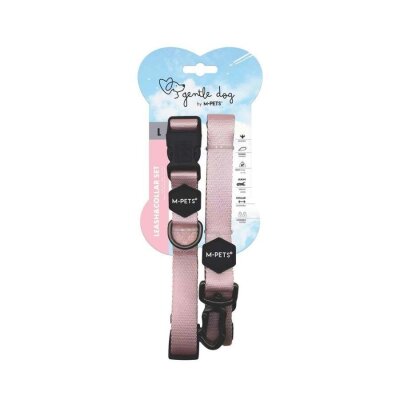 M-Pets Gentle Dolgulu Köpek Tasması ve Gezdirme Kayışı Seti Pembe L