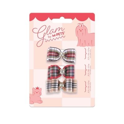 M-Pets Glam Kareli Fiyonklu Kedi ve Köpek Süs Tokası (Kırmızı)