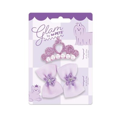 M-Pets Glam Taç-Fiyonk İkili Kedi ve Köpek Süs Tokası (Mor)