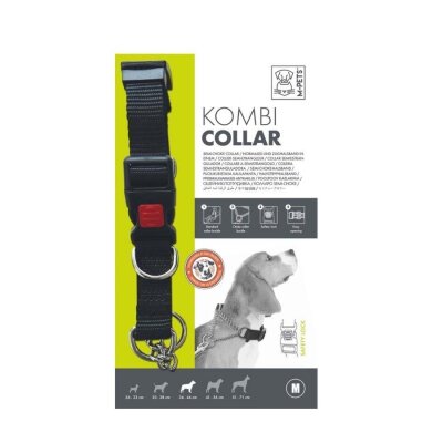 M-Pets Kombi 2in1 Yarı Boğma Köpek Eğitim Tasması Siyah M