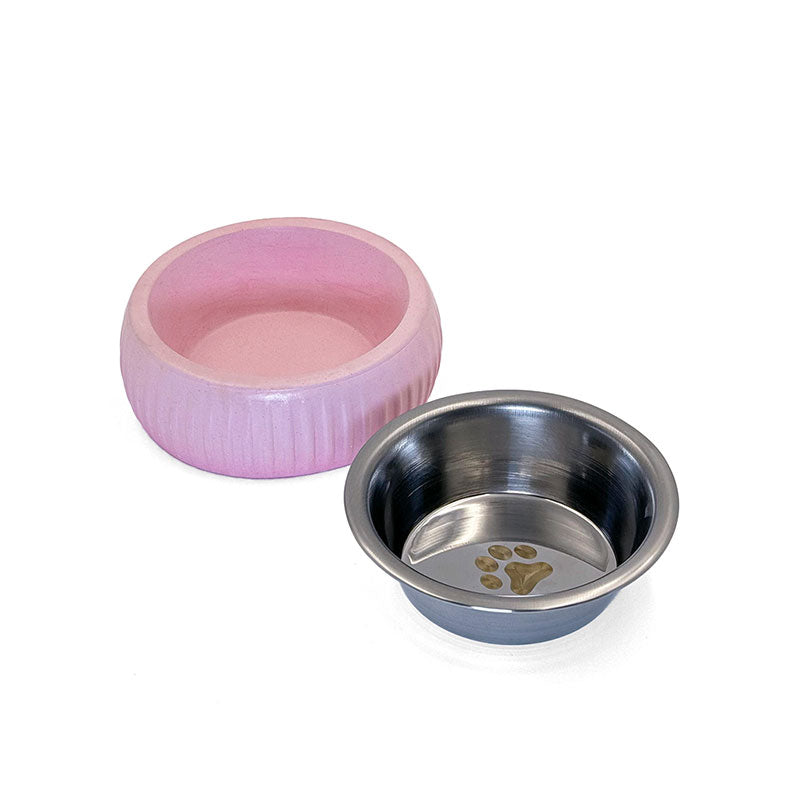 Paslanmaz Çelik Hazneli Organik Seramik Mama Kabı (Pembe)