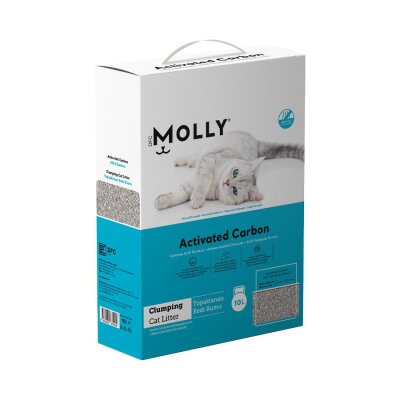 Molly Aktif Karbonlu Topaklanan Bentonit Kedi Kumu 10 L