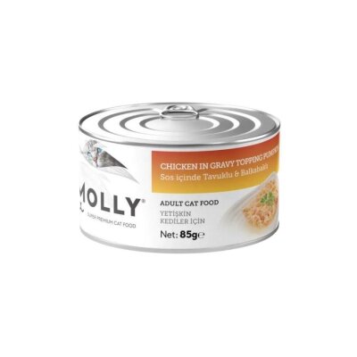 Molly Soslu Tavuk-Balkabaklı Tahılsız Yetişkin Kedi Konservesi 85 gr