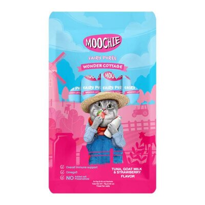 Moochie Çilekli ve Keçi Sütlü Sıvı Krema Kedi Ödülü 5x15 g