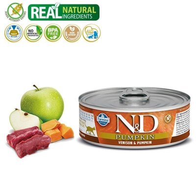 N&D Tahılsız Geyik Etli ve Balkabaklı Kedi Konservesi 80 gr