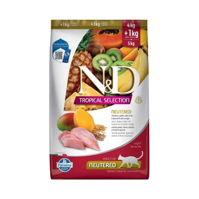 N&D Düşük Tahıllı Tavuklu Kısırlaştırılmış Kedi Maması 4+1 kg