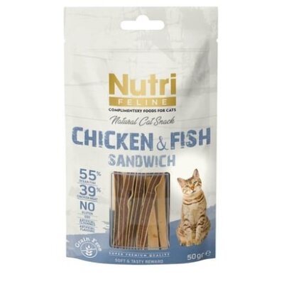 Nutri Feline Tavuk ve Balıklı Tahılsız Sandviç Kedi Ödülü 50 gr
