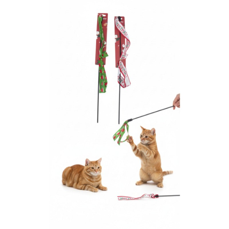 Hareketli Kumaş Şeritli Yılbaşı Temalı Kedi Oltası
