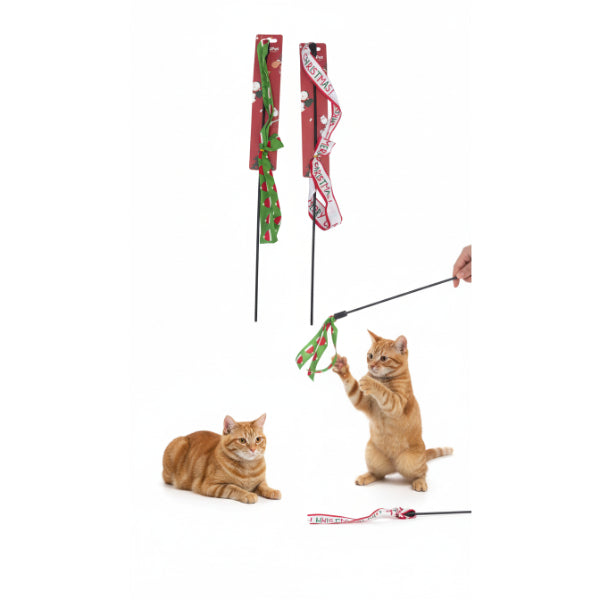 Hareketli Kumaş Şeritli Yılbaşı Temalı Kedi Oltası