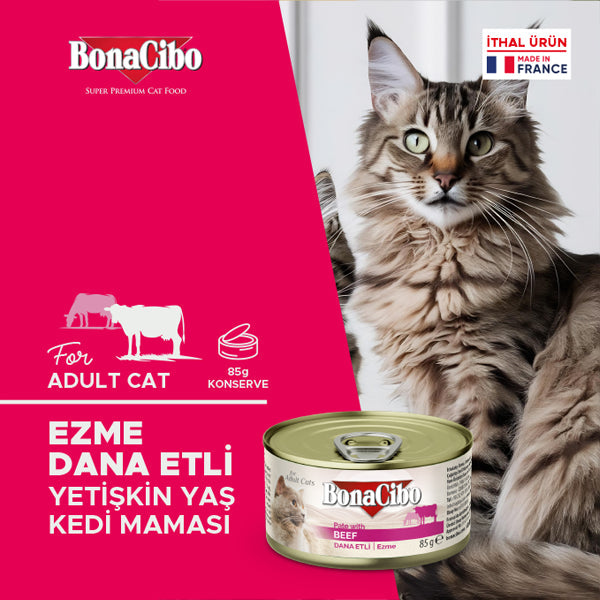 BonaCibo Ezme Dana Etli Yetişkin Kedi Yaş Maması 85 gr x 12