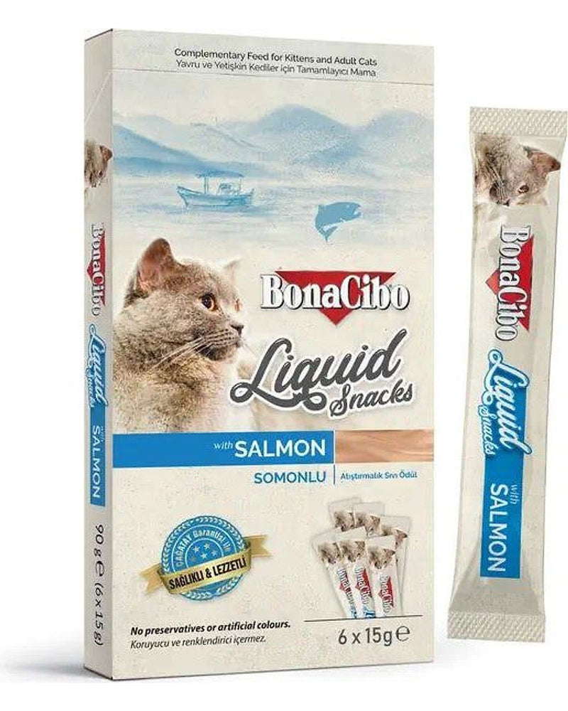 BonaCibo Somonlu Sıvı Kedi Ödülü 6x15 gr x 3