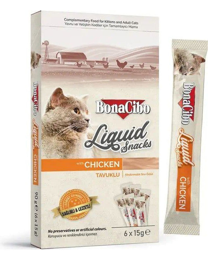 BonaCibo Tavuklu Sıvı Kedi Ödülü 6x15 gr x 3