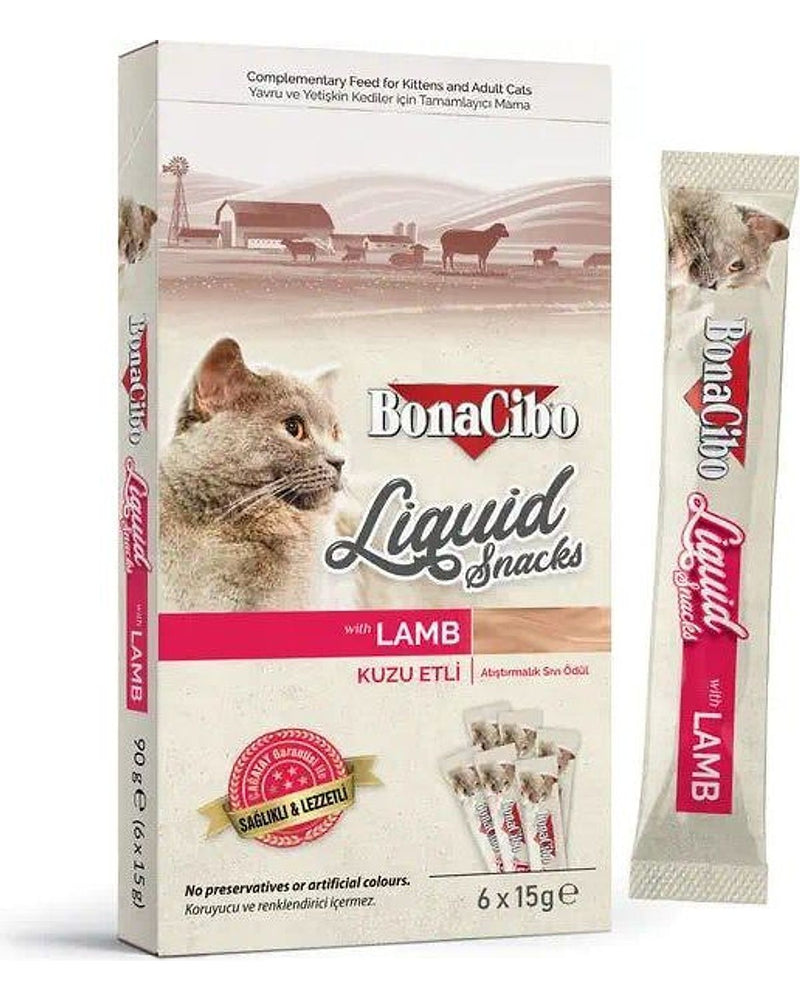 BonaCibo Kuzu Etli Sıvı Kedi Ödülü 6x15 gr x 3