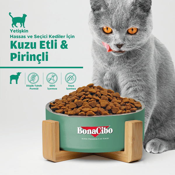 BonaCibo Kuzu Etli ve Pirinçli Yetişkin Kedi Kuru Maması 100 gr x 5