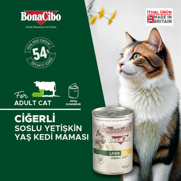 BonaCibo Soslu Ciğerli Yetişkin Kedi Yaş Maması 400 gr x 6