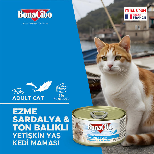 BonaCibo Ezme Sardalya ve Ton Balıklı Kedi Yaş Maması 85 gr x 12