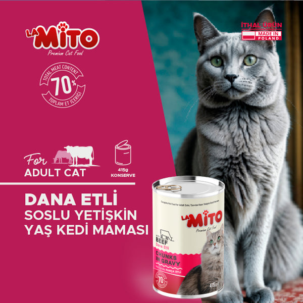 La Mito Soslu Parça Dana Etli Yetişkin Kedi Yaş Maması 415 gr x 6
