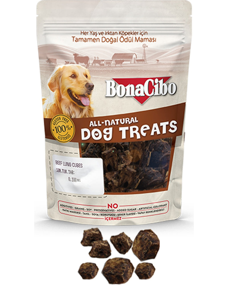 BonaCibo Doğal Dana Akciğeri Küpleri Köpek Ödülü 100 gr x 3