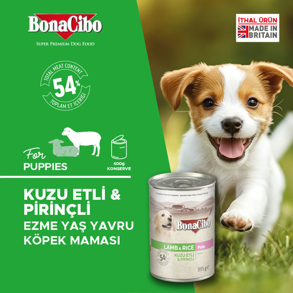 BonaCibo Ezme Kuzu Etli Pirinçli Yavru Köpek Yaş Maması 395 gr x 6
