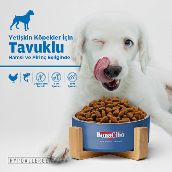 BonaCibo Tavuk ve Balıklı Yetişkin Köpek Kuru Maması 100 gr x 5