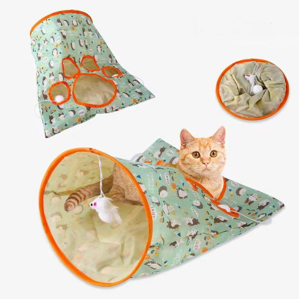 Hışırtılı Pati Delikli Katlanabilir Kedi Oyun Tüneli
