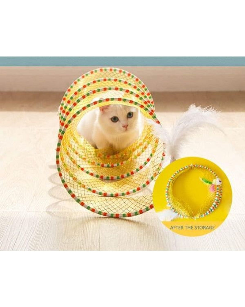 Tüylü Uçlu Katlanabilir File Kedi Tüneli
