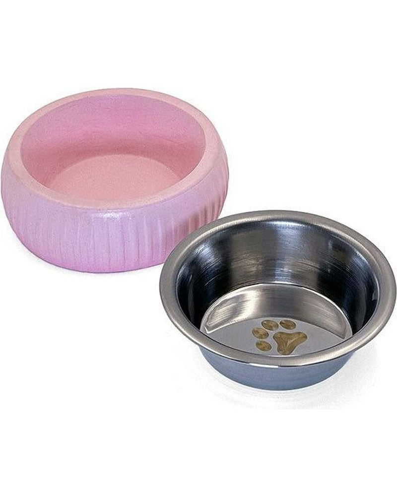 Paslanmaz Çelik Hazneli Organik Seramik Mama Kabı (Pembe)