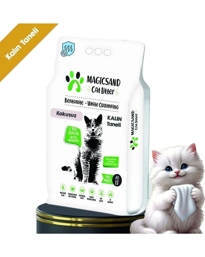 Magicsand Kokusuz Kalın Taneli Beyaz Bentonit Kedi Kumu 20 L