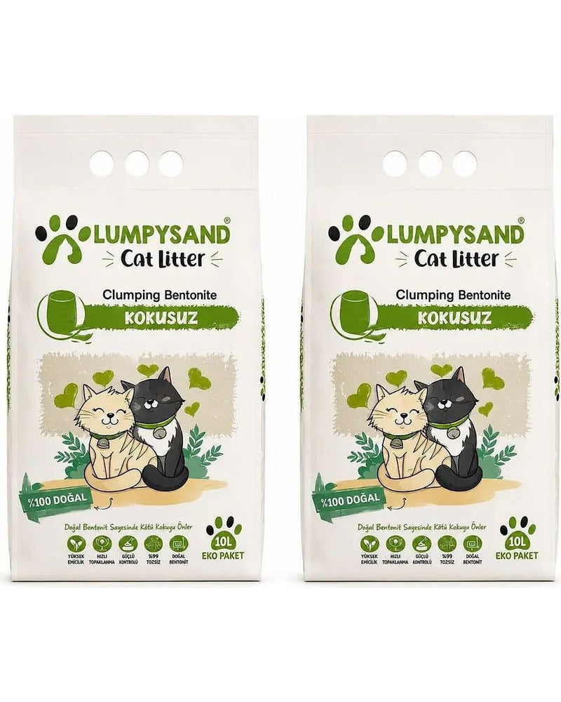 Lumpysand Kokusuz İnce Taneli Gri-Beyaz Bentonit Kedi Kumu 10 L x 2