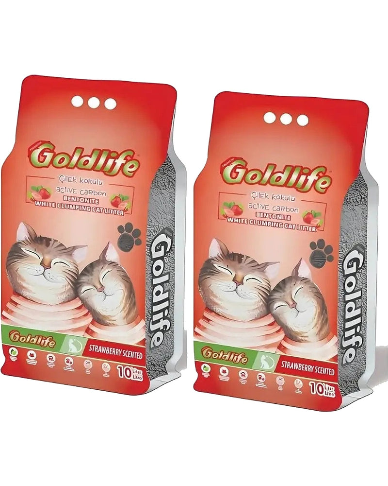 Goldlife Aktif Karbonlu Çilek Kokulu Bentonit Kedi Kumu 10 L x 2