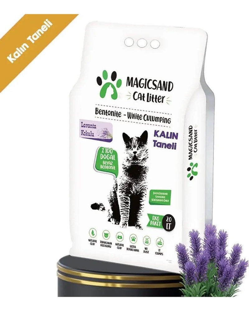 Lavanta Kokulu Kalın Taneli 20 L Beyaz Bentonit Kedi Kumu