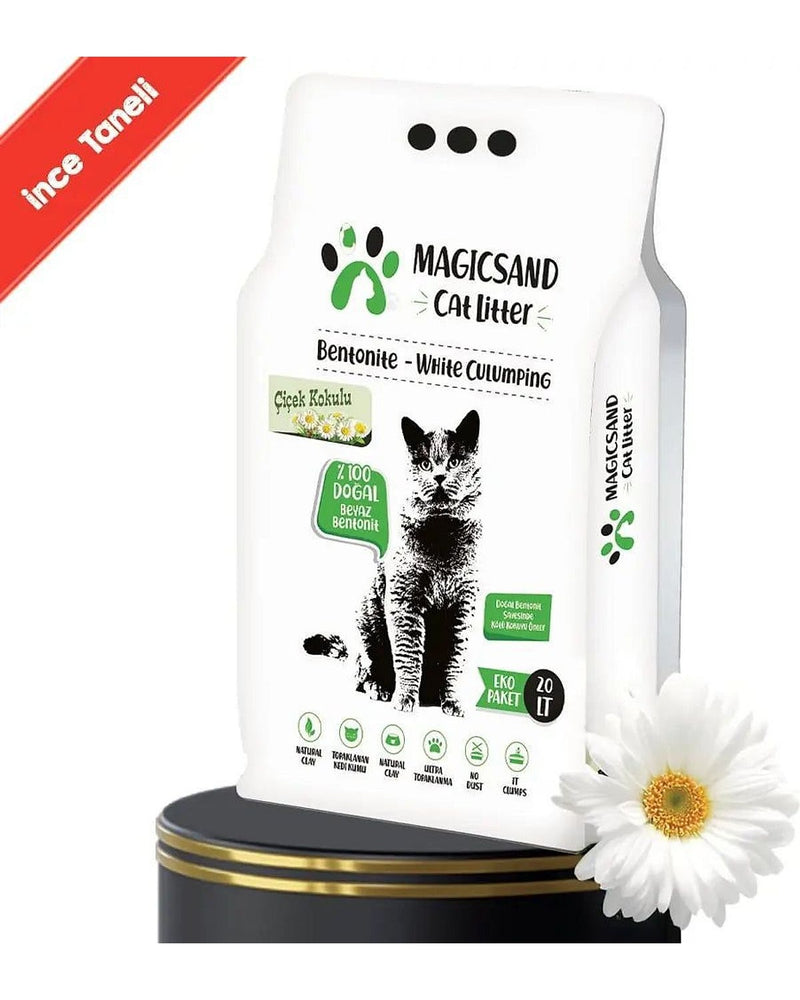 Çiçek Kokulu İnce Taneli 20 L Beyaz Bentonit Kedi Kumu