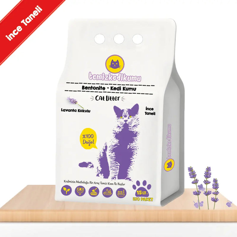 Lavanta Kokulu İnce Taneli 15 L Bentonit Kedi Kumu