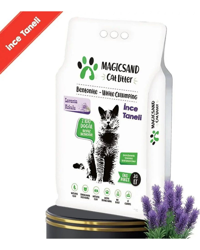 Lavanta Kokulu İnce Taneli 20 L Beyaz Bentonit Kedi Kumu