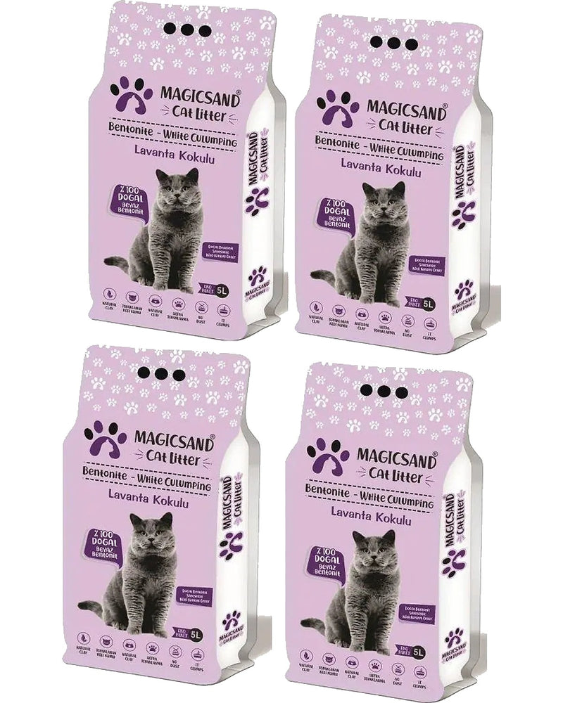 Lavanta Kokulu Beyaz Bentonit Kedi Kumu 5 L x 4