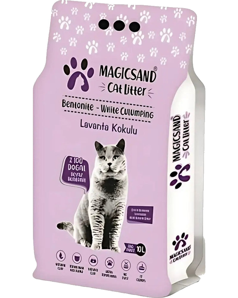 Lavanta Kokulu İnce Taneli 10 L Beyaz Bentonit Kedi Kumu