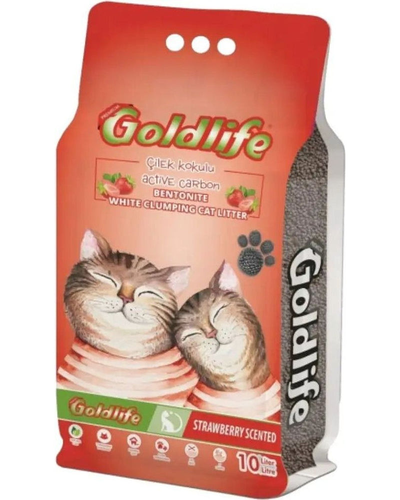 Goldlife Aktif Karbonlu Çilek Kokulu Kedi Kumu 10 L