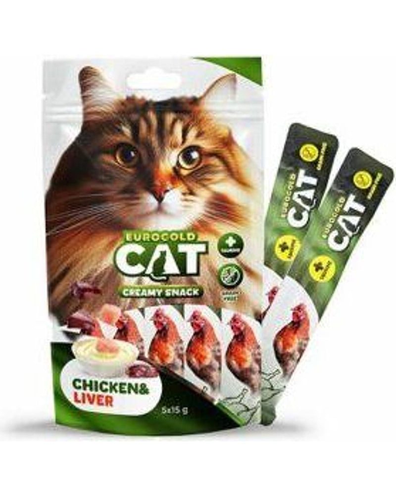 EuroGold Tavuk ve Ciğerli Sıvı Kedi Ödülü 5 x 15 gr