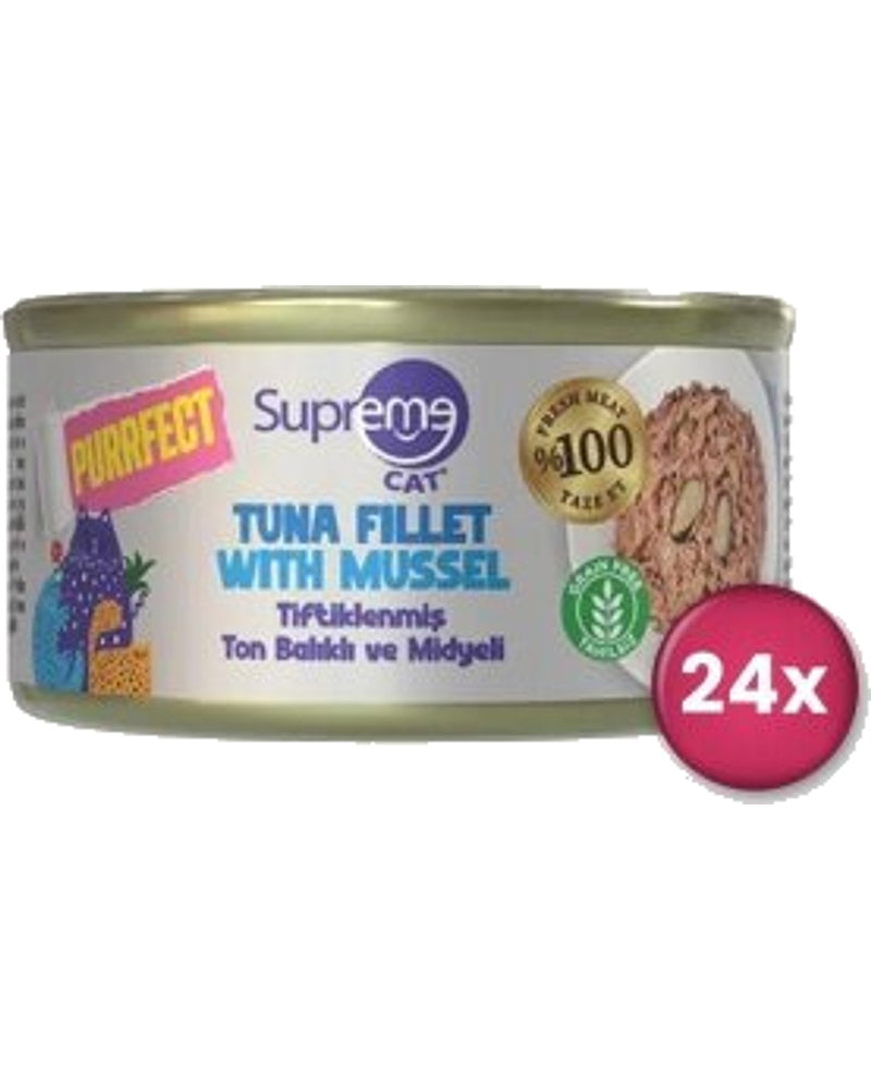 Supreme Cat Tahılsız Tiftik Ton Balıklı ve Midyeli Konserve 70 gr x 24