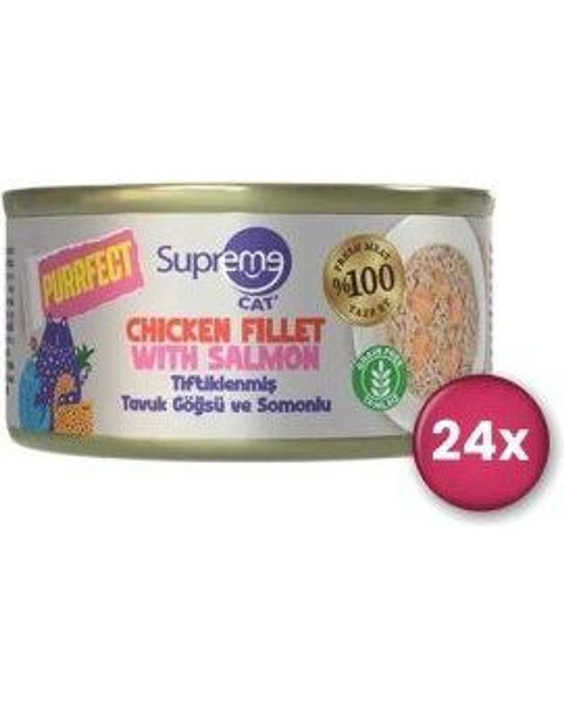 Supreme Cat Tahılsız Tiftik Tavuk Göğsü ve Somonlu Konserve 70 gr x 24