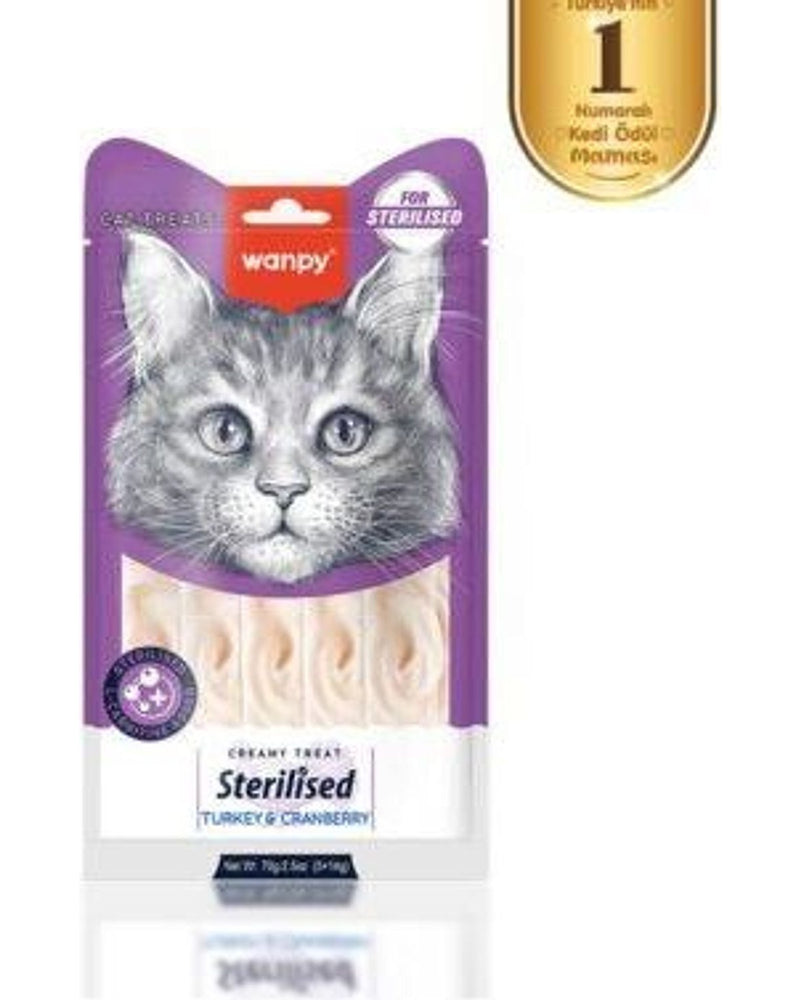 Wanpy Hindi ve Kızılcıklı Kısırlaştırılmış Kedi Krema Ödülü 14 gr x 5