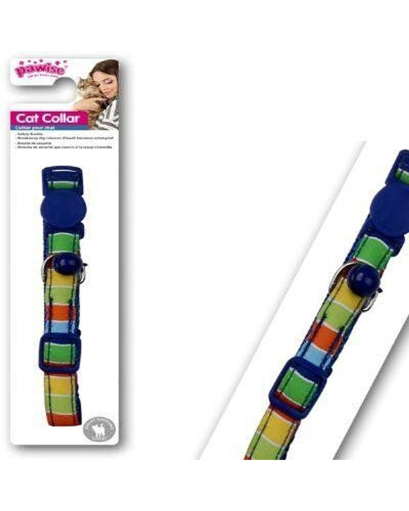 Pawise Çıngıraklı Şerit Desenli Kedi Boyun Tasması, Mavi 30 cm